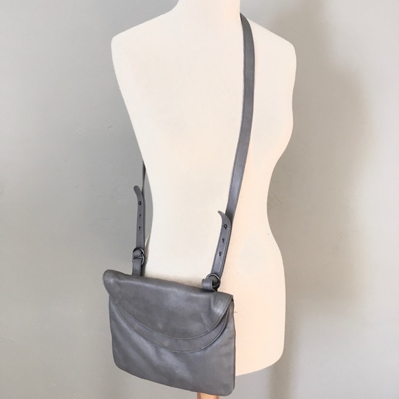 EILEEN FISHER Vintage Leather Gray Crossbody Bag - Picture 6 of 11